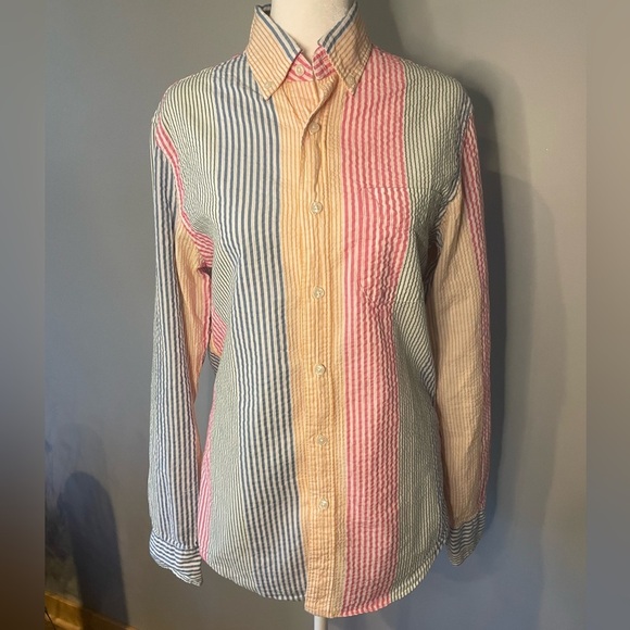 J. Crew Tops - J.Crew Multicolor Striped Seersucker Button Down Shirt | Women’s Small